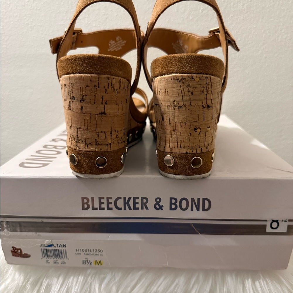 Women's Brown Suede Cork Wedge Sandals with Studded Trim - Picture 3 of 4